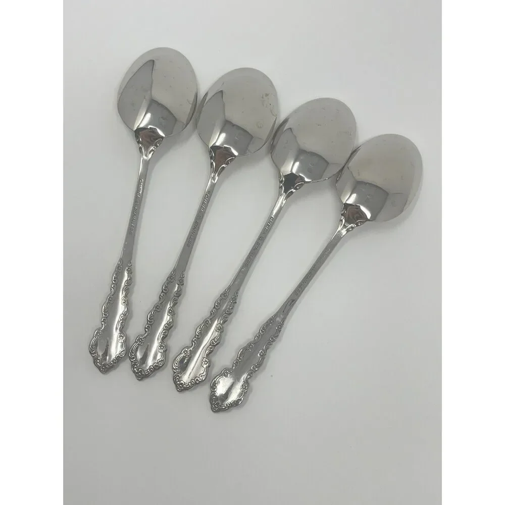 Oneida Shelley Cube USA Stainless Place Dinner Soup Spoons 6 5/8” Set Of 4